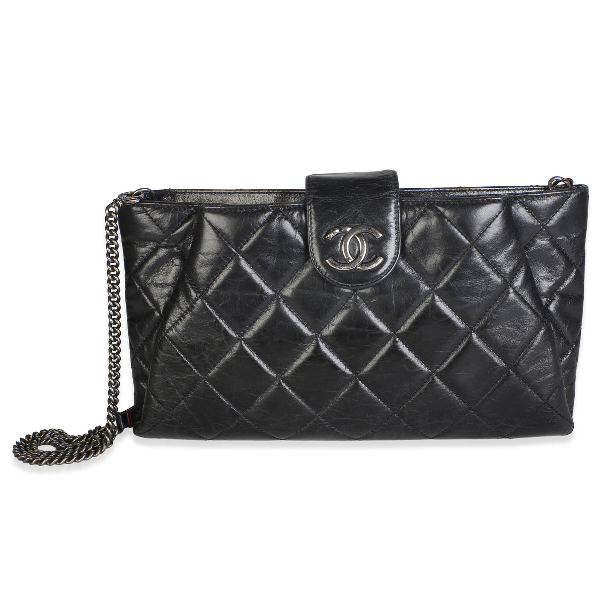 Chanel Black Quilted Glazed Calfskin Coco Pleats Chain Clutch Handbag id
