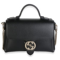Gucci Black Dollar Calfskin Interlocking G Top Handle Shoulder Bag Handbag fv