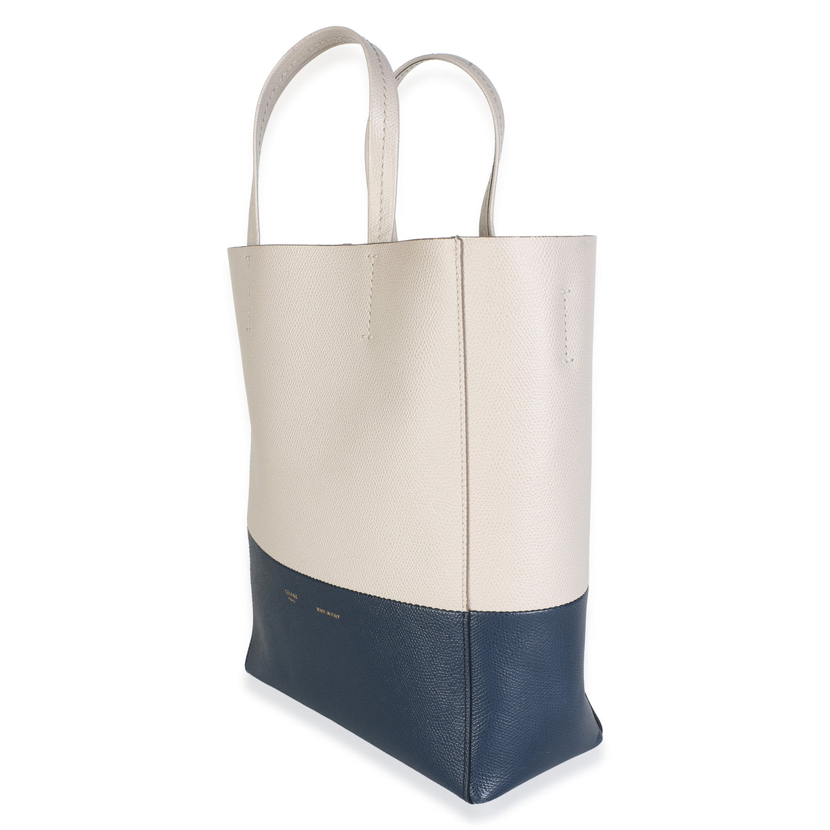 Celine Navy Beige Grained Calfskin Small Vertical Bi Cabas Tote Handbag 2