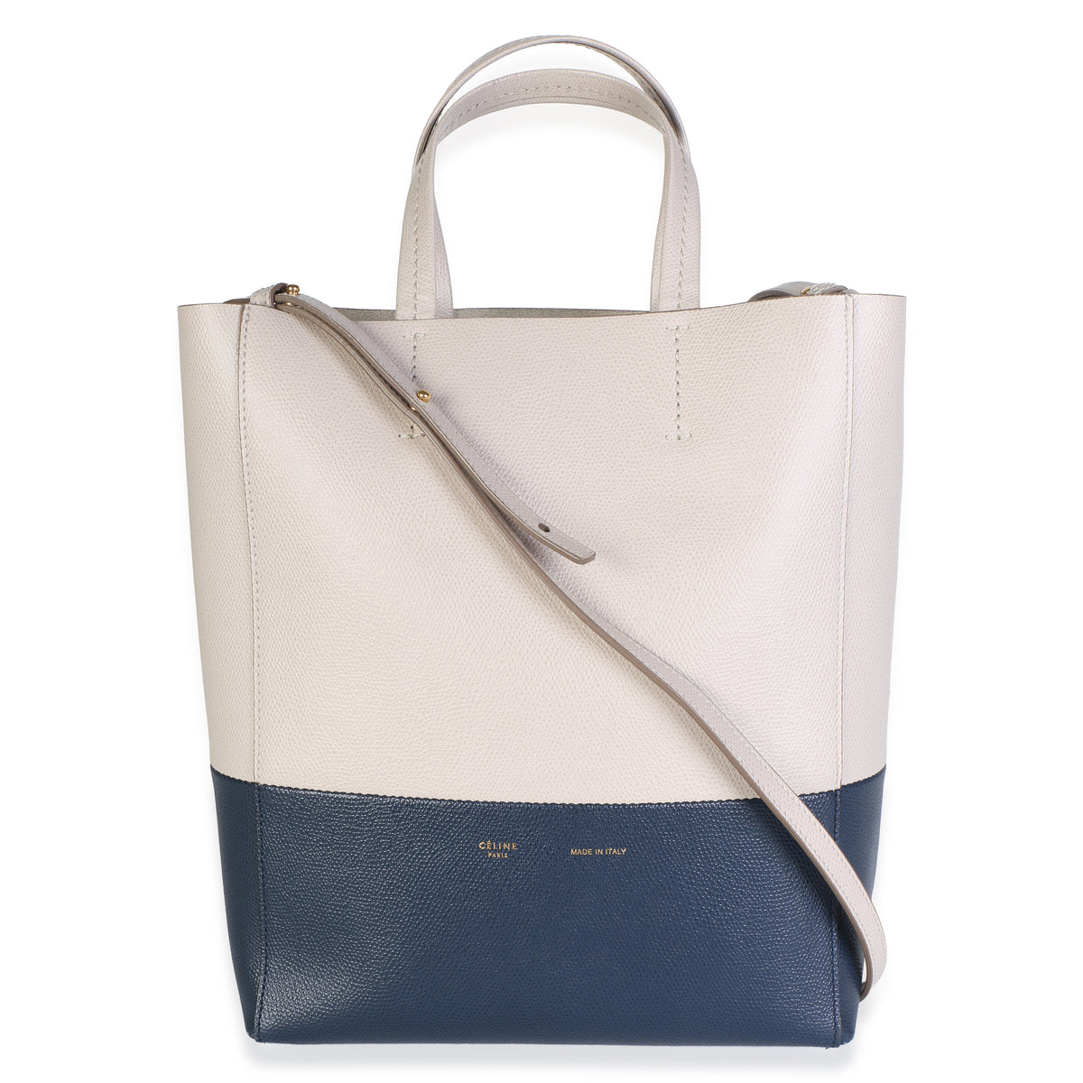 Celine Navy Beige Grained Calfskin Small Vertical Bi Cabas Tote Handbag 8