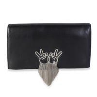 Chanel Black Lambskin Strass Peace Sign Fold Over Clutch Handbag fv
