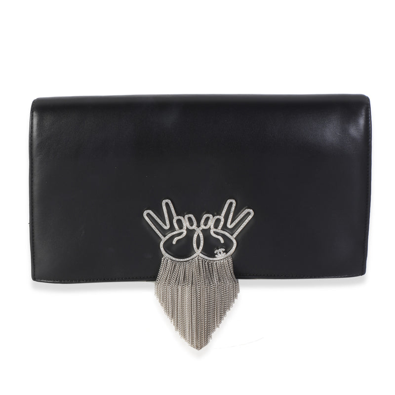 Chanel Black Lambskin Strass Peace Sign Fold Over Clutch Handbag id