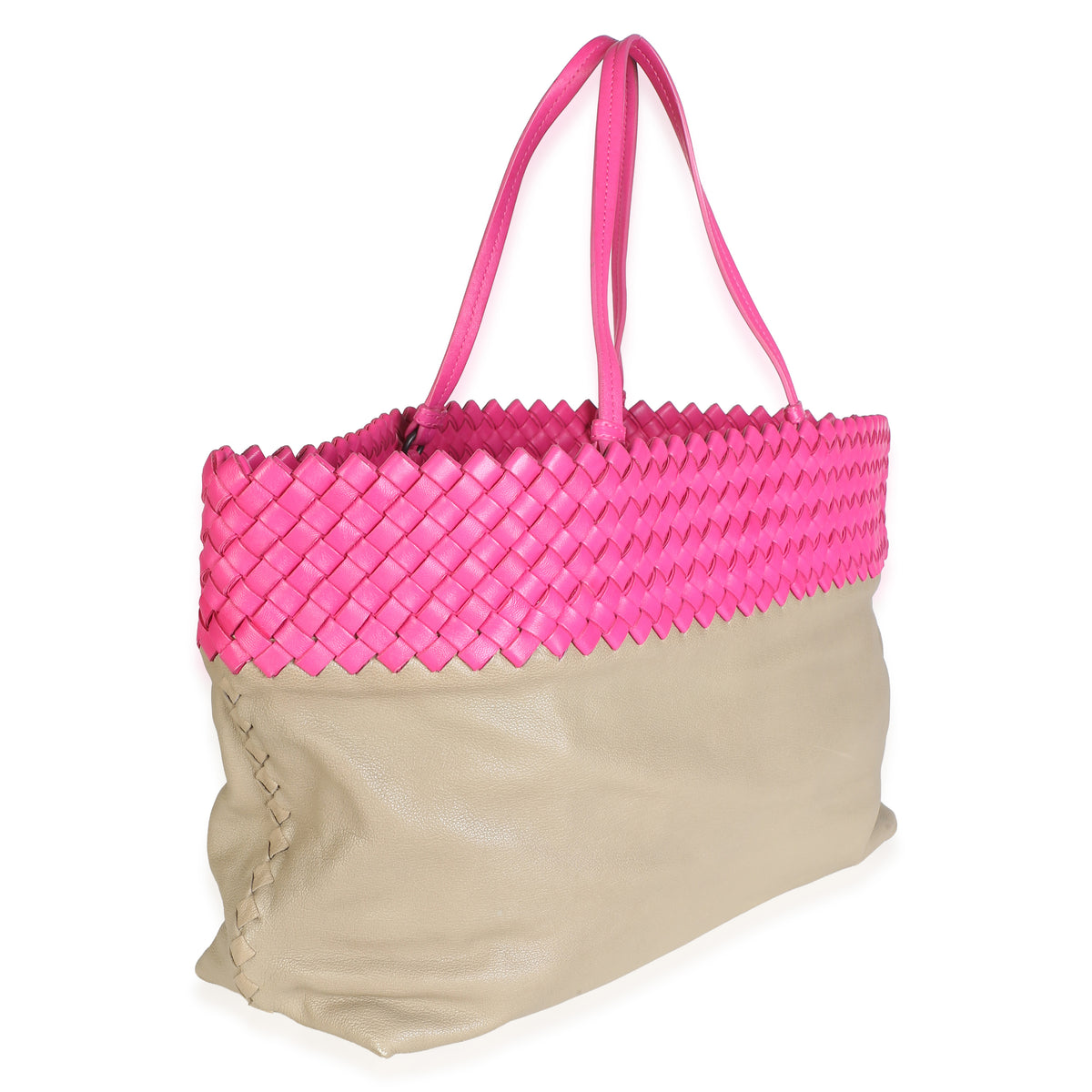 Bottega Veneta Pink Intrecciato Nappa Beige Shopper Tote Handbag 3