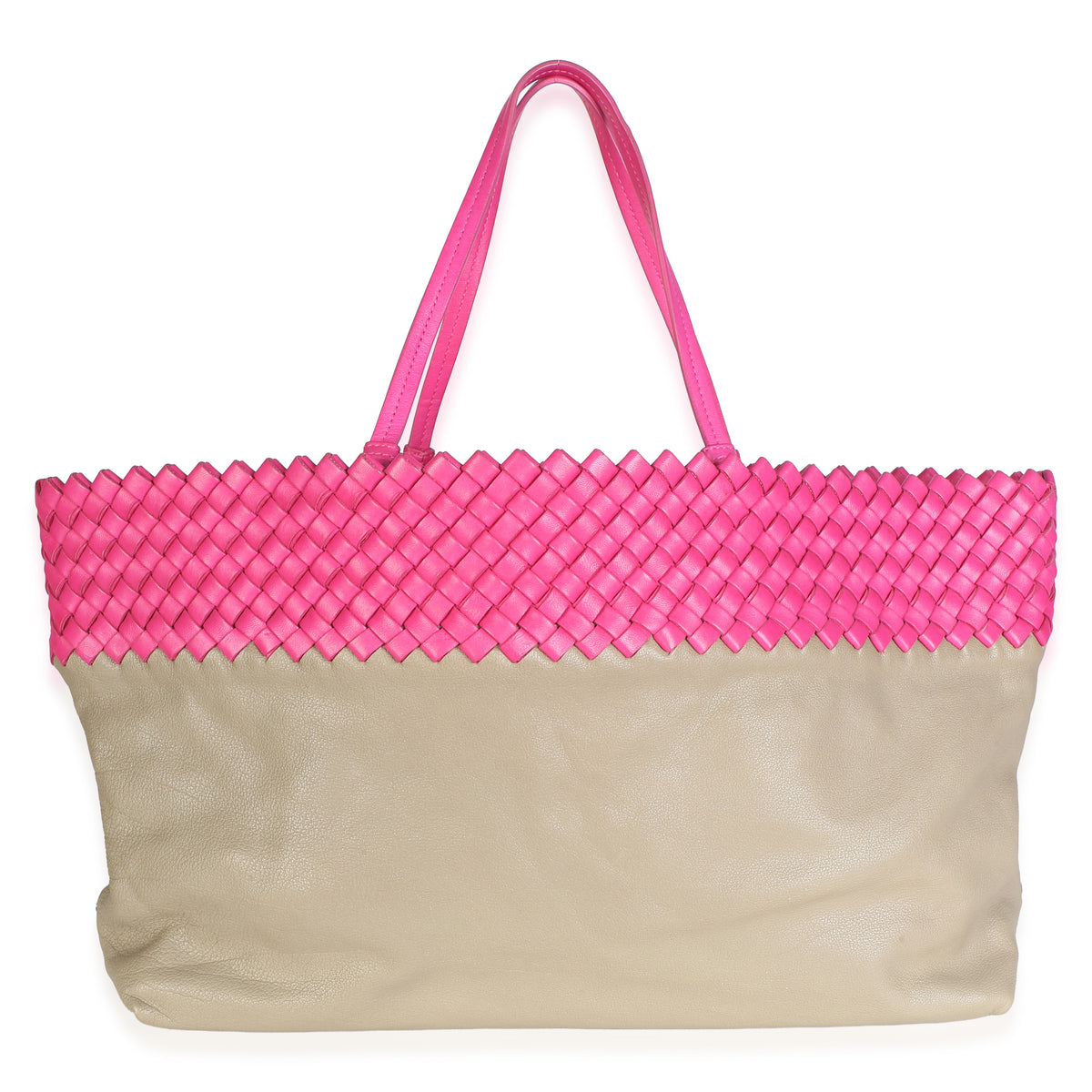 Bottega Veneta Pink Intrecciato Nappa Beige Shopper Tote Handbag 4