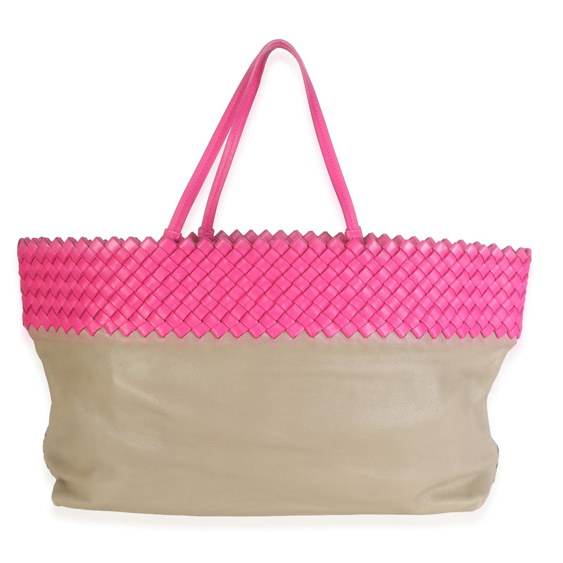 Bottega Veneta Pink Intrecciato Nappa Beige Shopper Tote Handbag id