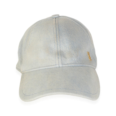 Saint Laurent Light Blue Distressed Denim Logo Baseball Cap 59 id