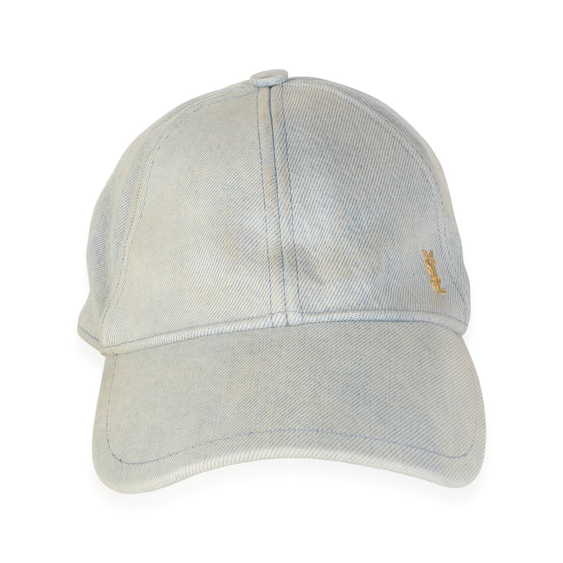 Saint Laurent Light Blue Distressed Denim Logo Baseball Cap 59 id