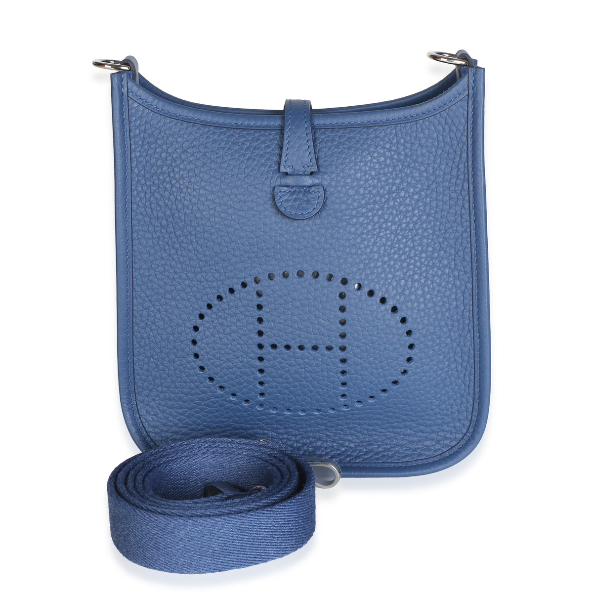 Hermès Bleu Tie Clemence Mini Evelyne TPM 16 PHW Handbag fv