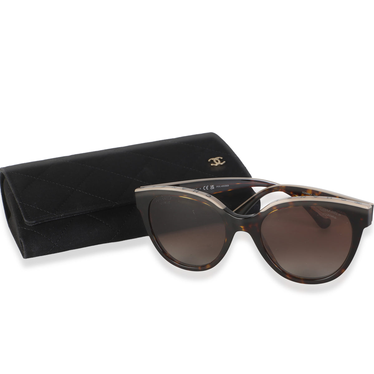 Chanel Brown Acetate Logo Butterfly Sunglasses fv