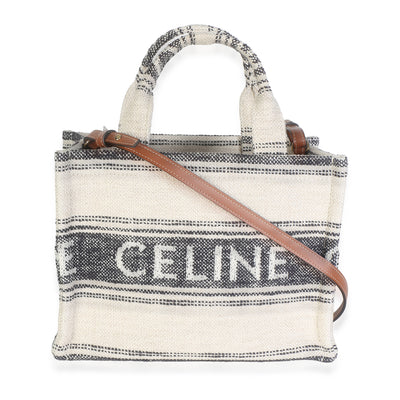 Celine Black Beige Striped Jacquard Mini Cabas Thais Tote Handbag id