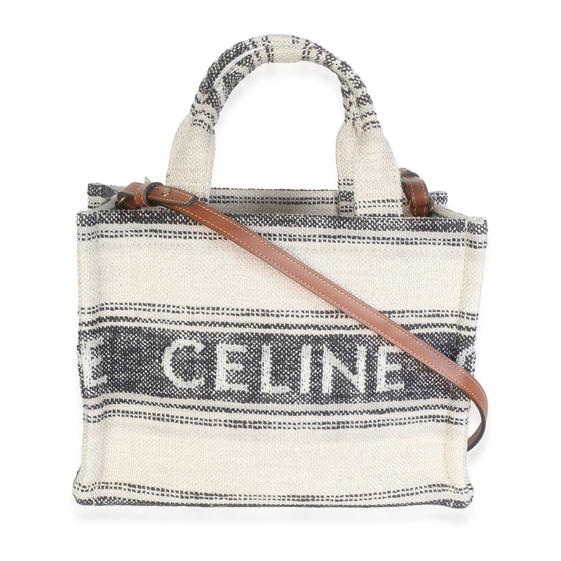 Celine Black Beige Striped Jacquard Mini Cabas Thais Tote Handbag id
