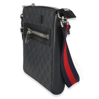Gucci Black Grey GG Supreme Canvas Web Small Flat Messenger Bag Handbag 2