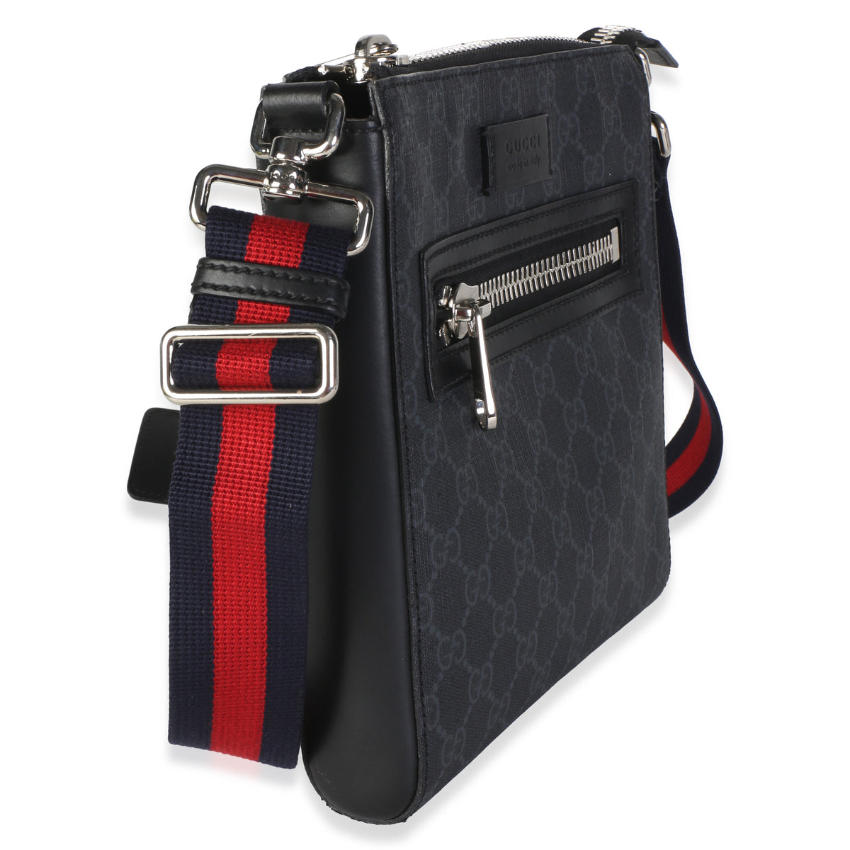 Gucci Black Grey GG Supreme Canvas Web Small Flat Messenger Bag Handbag 5