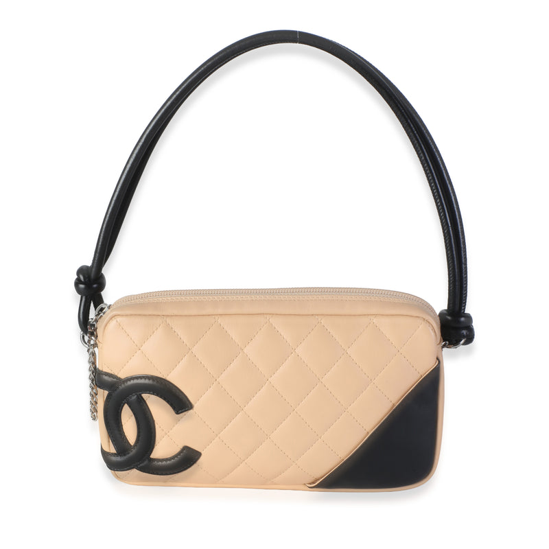 Chanel Black Beige Quilted Calfskin Cambon Pochette Handbag id