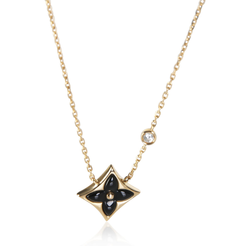 Louis Vuitton Yellow Gold Onyx and Diamond Color Blossom BB Star Pendant fv