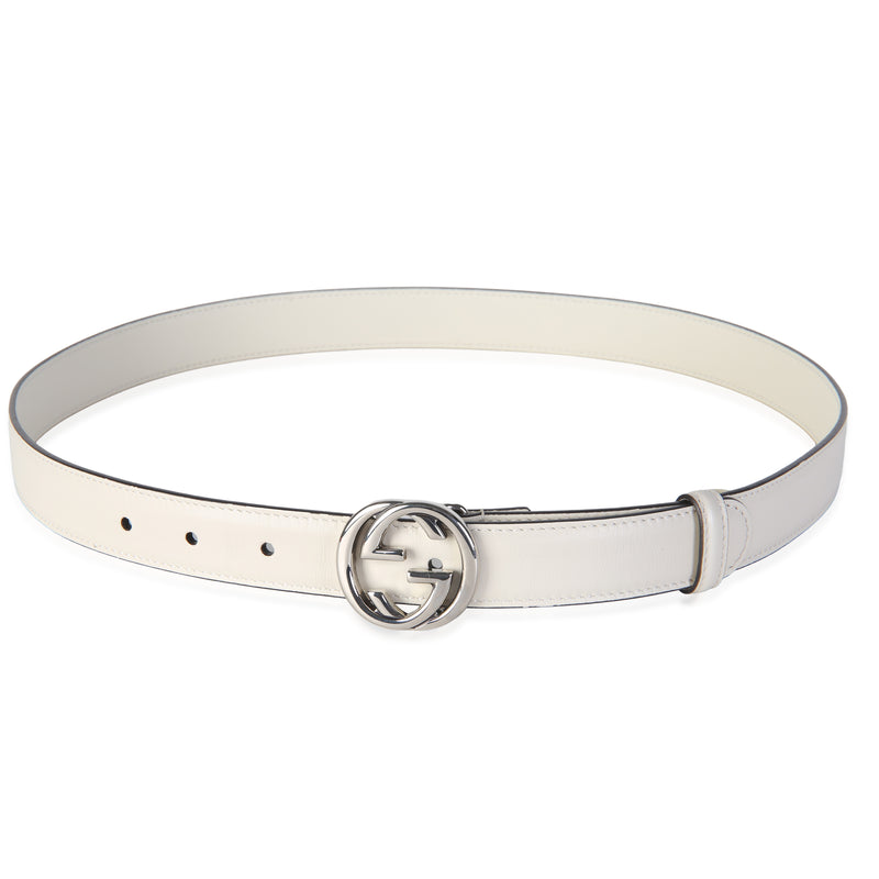 Gucci White Smooth Calfskin Thin GG Marmont Belt 85/34 id