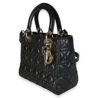 Christian Dior Black Lambskin Cannage Medium Lady Dior Handbag 2