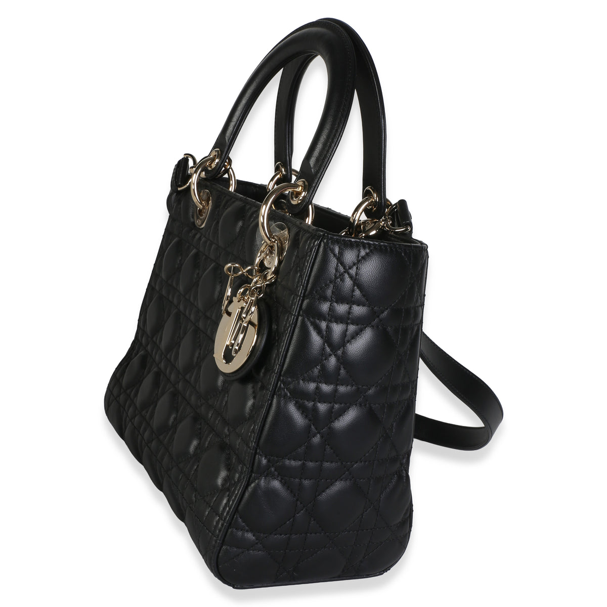 Christian Dior Black Lambskin Cannage Medium Lady Dior Handbag 3