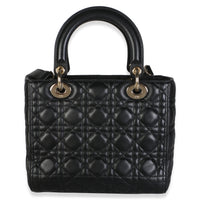 Christian Dior Black Lambskin Cannage Medium Lady Dior Handbag 5