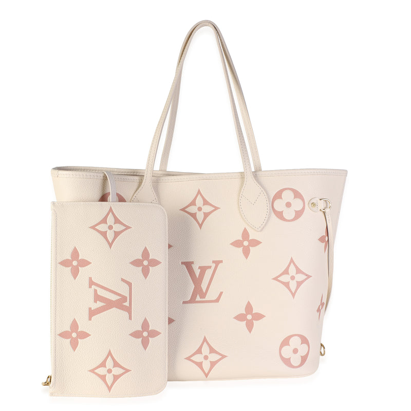 Louis Vuitton Creme Rose Trianon Giant Monogram Empreinte Neverfull MM Handbag id