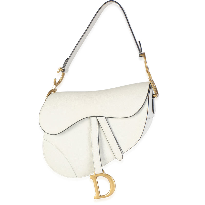 Christian Dior White Grained Calfskin Medium Saddle Bag Handbag fv