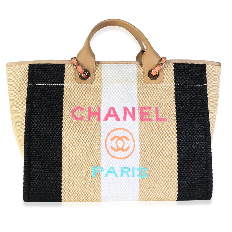Chanel Natural Multicolor Straw Raffia Calfskin Striped Medium Deauville Tote Handbag id