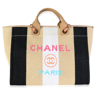 Chanel Natural Multicolor Straw Raffia Calfskin Striped Medium Deauville Tote Handbag id