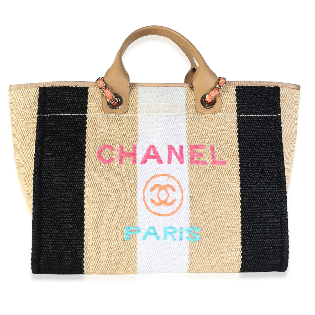 Chanel Natural Multicolor Straw Raffia Calfskin Striped Medium Deauville Tote Handbag id