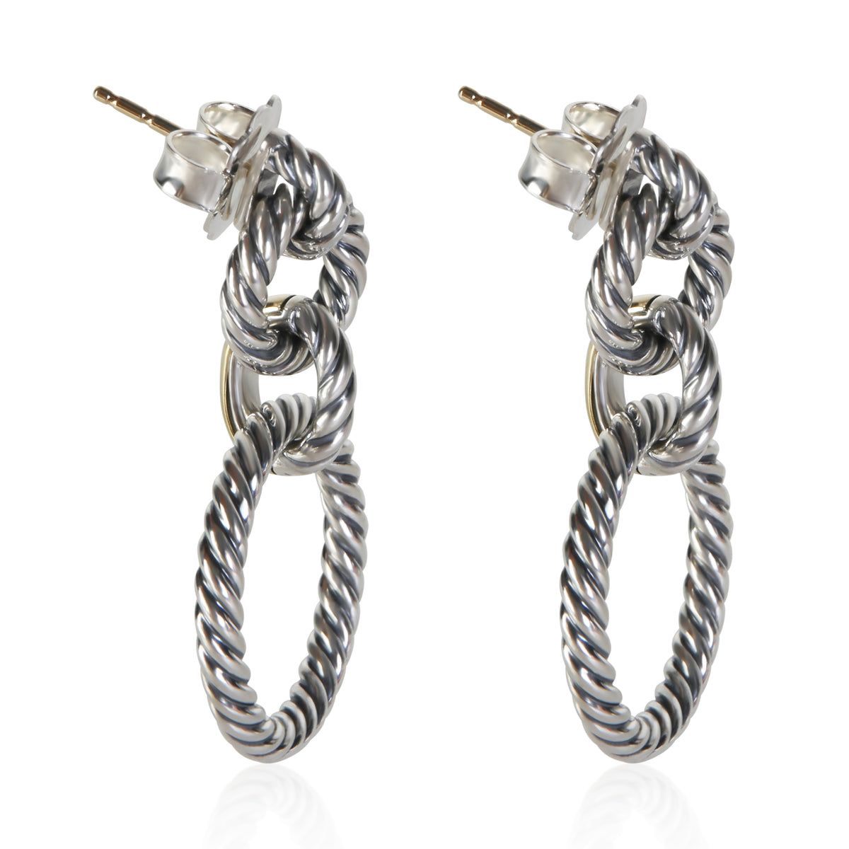 David Yurman Yellow Gold & Sterling Silver Circle Drop Earrings 2