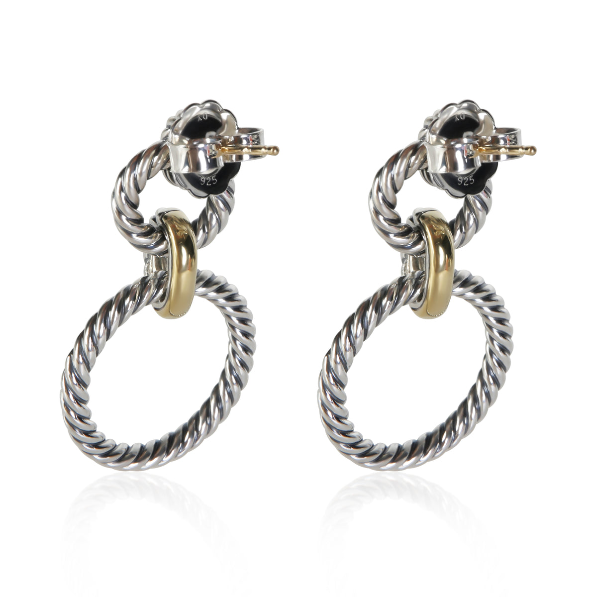 David Yurman Yellow Gold & Sterling Silver Circle Drop Earrings 3