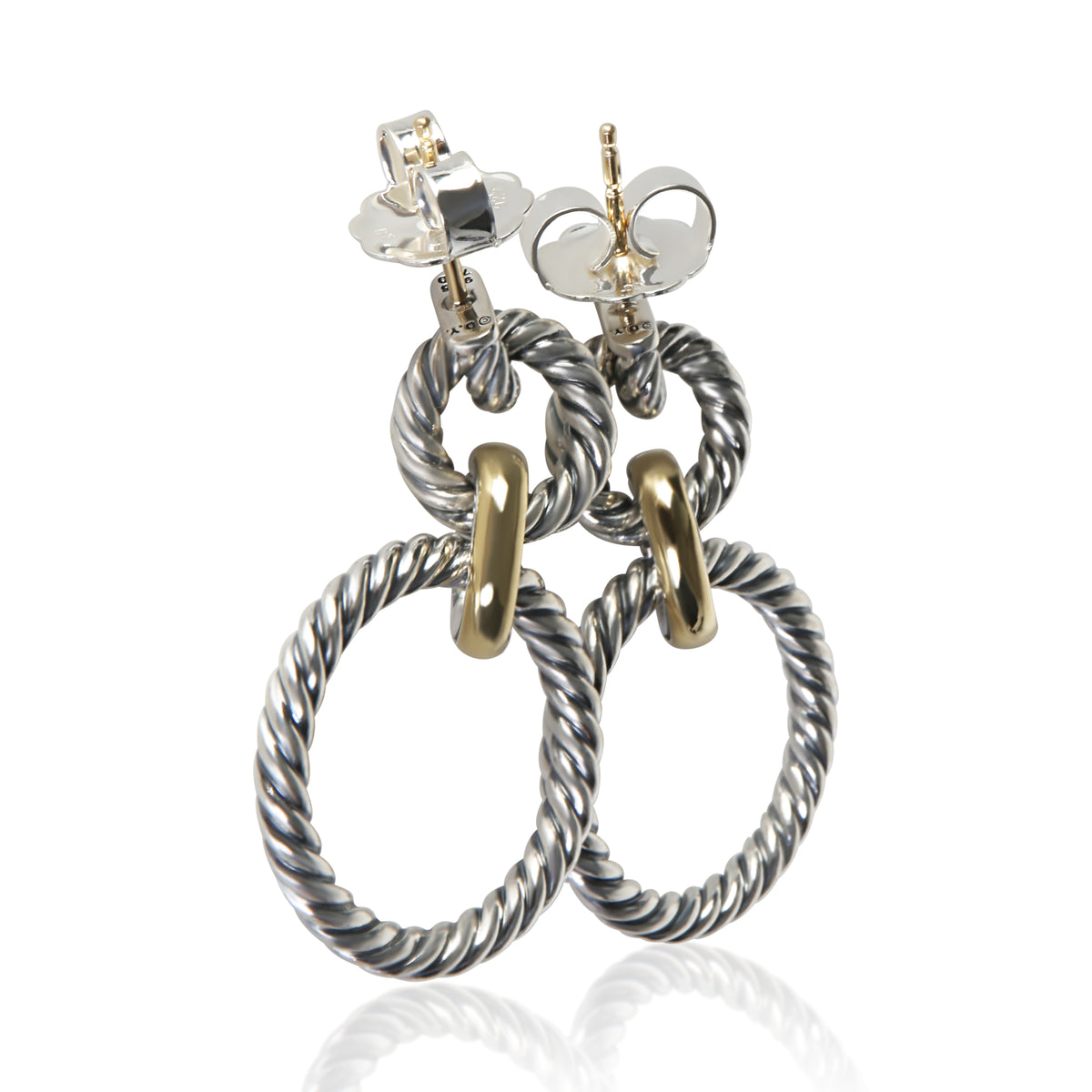 David Yurman Yellow Gold & Sterling Silver Circle Drop Earrings 4