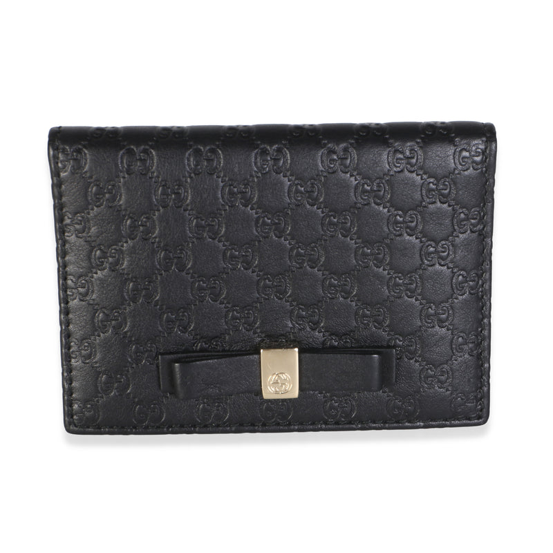 Gucci Black Calfskin Microguccissima Bow Card Holder Wallet fv
