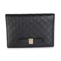 Gucci Black Calfskin Microguccissima Bow Card Holder Wallet id
