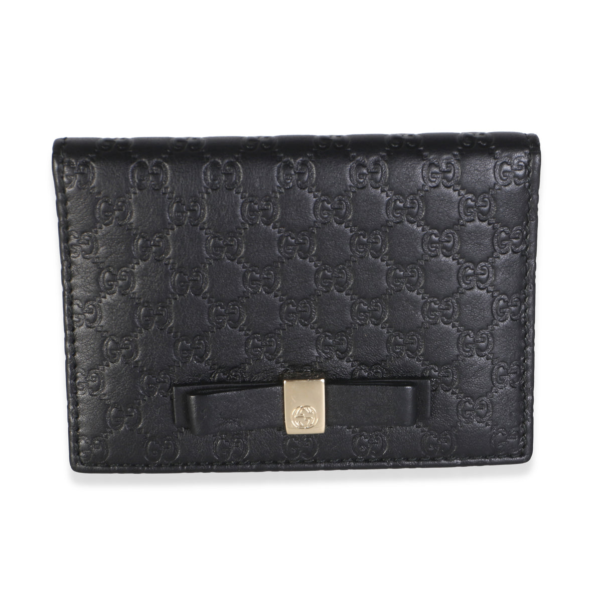 Gucci Black Calfskin Microguccissima Bow Card Holder Wallet id
