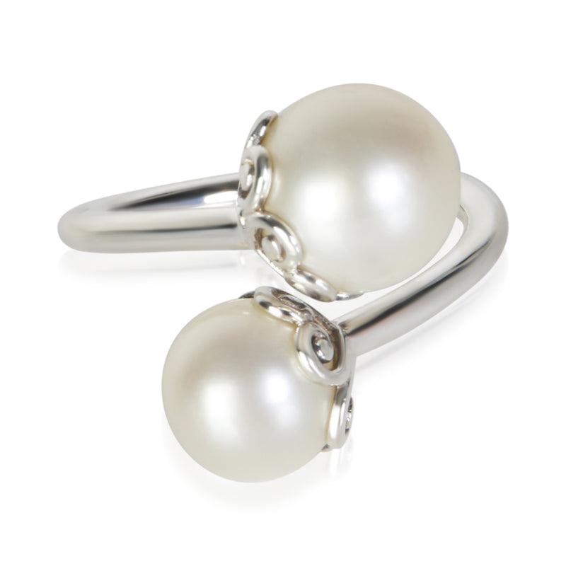Tiffany & Co. Sterling Silver Pearl Goldoni Heart Pearl Bypass Ring fv