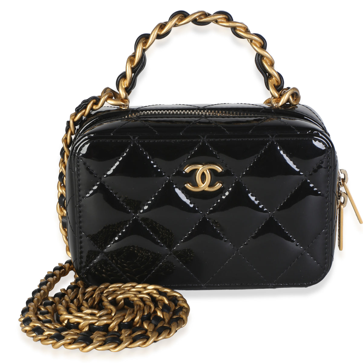 Chanel Black Quilted Patent Mini Vanity Chain Bag Handbag id
