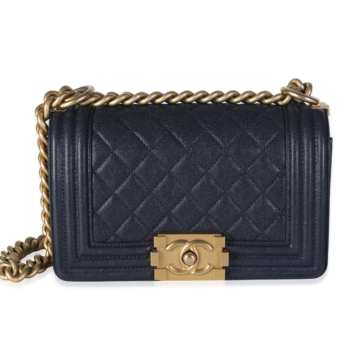 Chanel Navy Quilted Caviar Small Boy Bag Handbag id