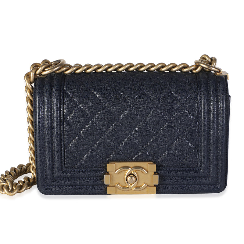 Chanel Navy Quilted Caviar Small Boy Bag Handbag id