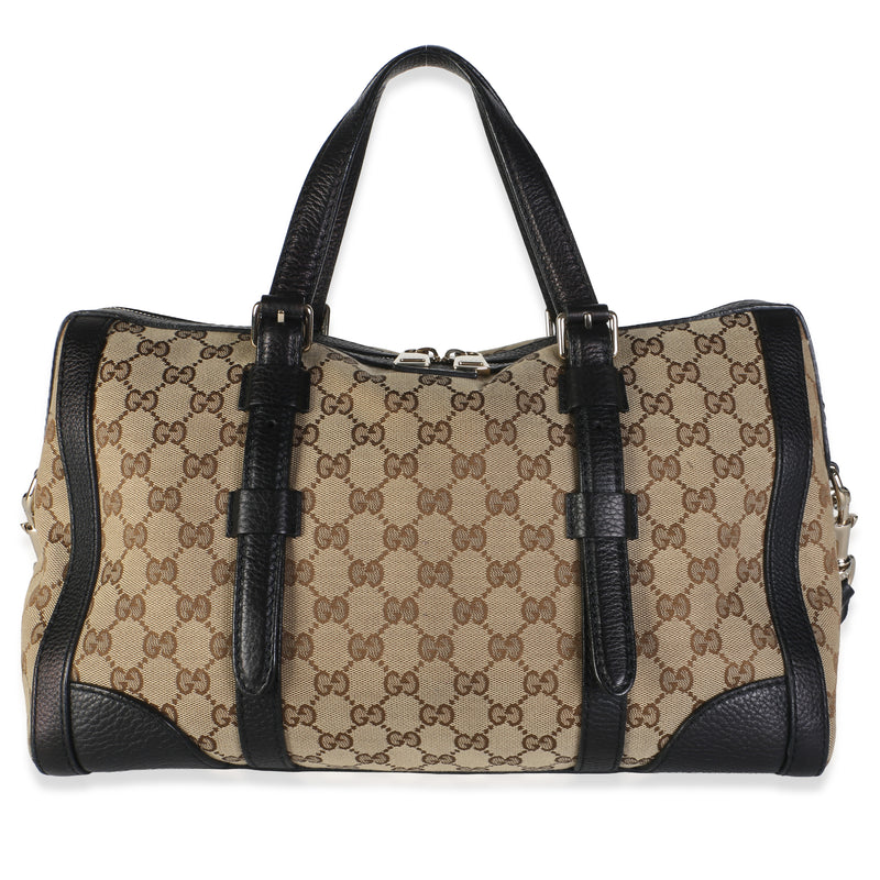 Gucci Beige Black GG Canvas Medium Lady Boston Bag Handbag id