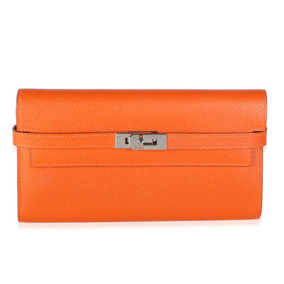Hermès Orange Epsom Kelly Longue Wallet PHW Wallet id