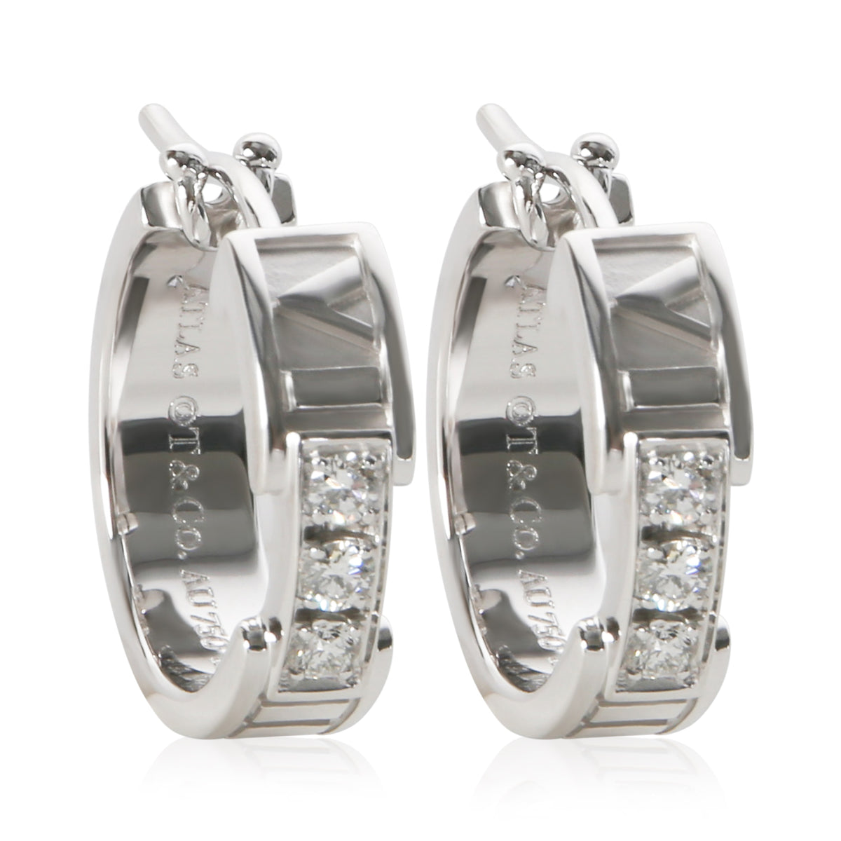 Tiffany & Co. White Gold Diamond Atlas Hoop Earrings fv