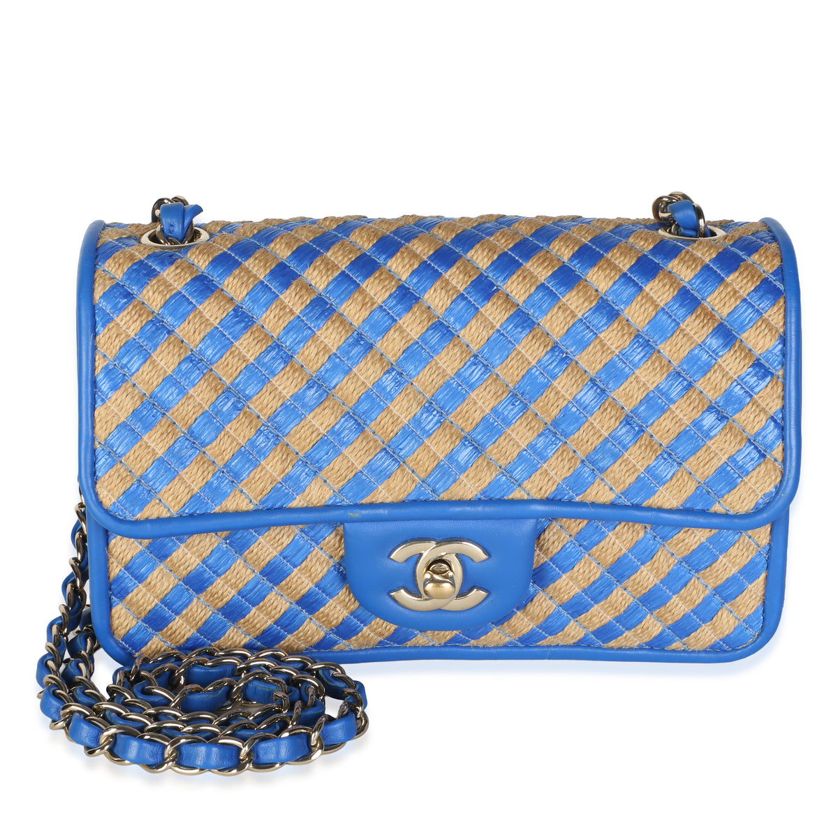 Chanel Blue Raffia Jute Striped Small Urban Jungle Single Flap Bag Handbag id