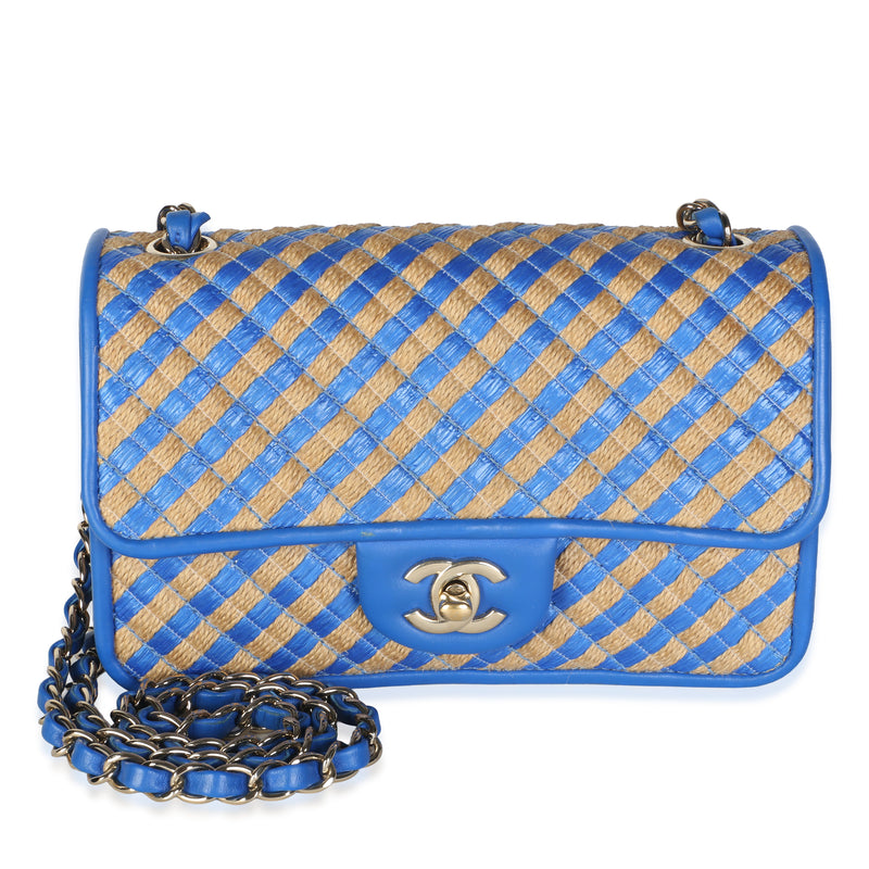 Chanel Blue Raffia Jute Striped Small Urban Jungle Single Flap Bag Handbag id