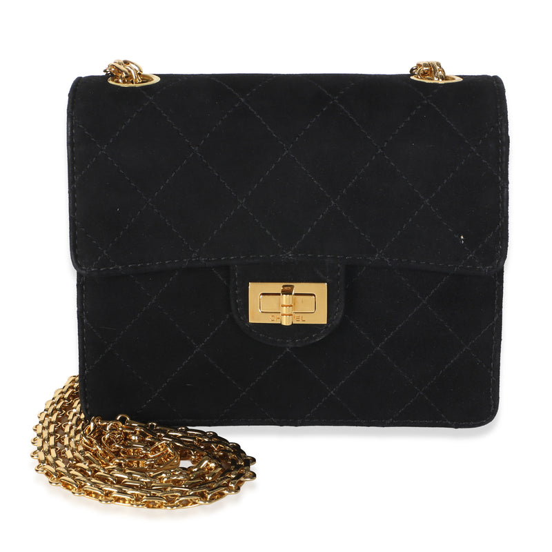 Chanel Vintage Black Quilted Suede Mademoiselle Mini Square Flap Bag Handbag id