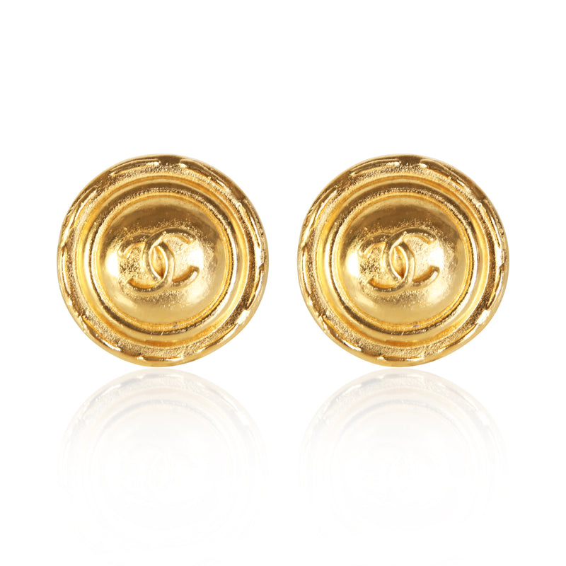 Chanel Gold Plated Vintage CC Button Earrings fv