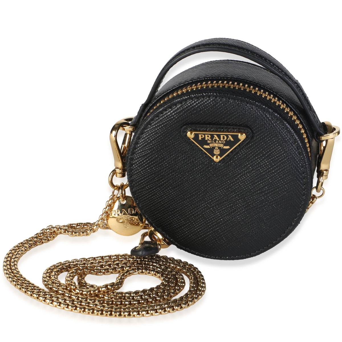 Prada Black Saffiano Mini Round Top Handle Crossbody Bag Handbag id