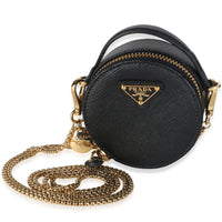Prada Black Saffiano Mini Round Top Handle Crossbody Bag Handbag id