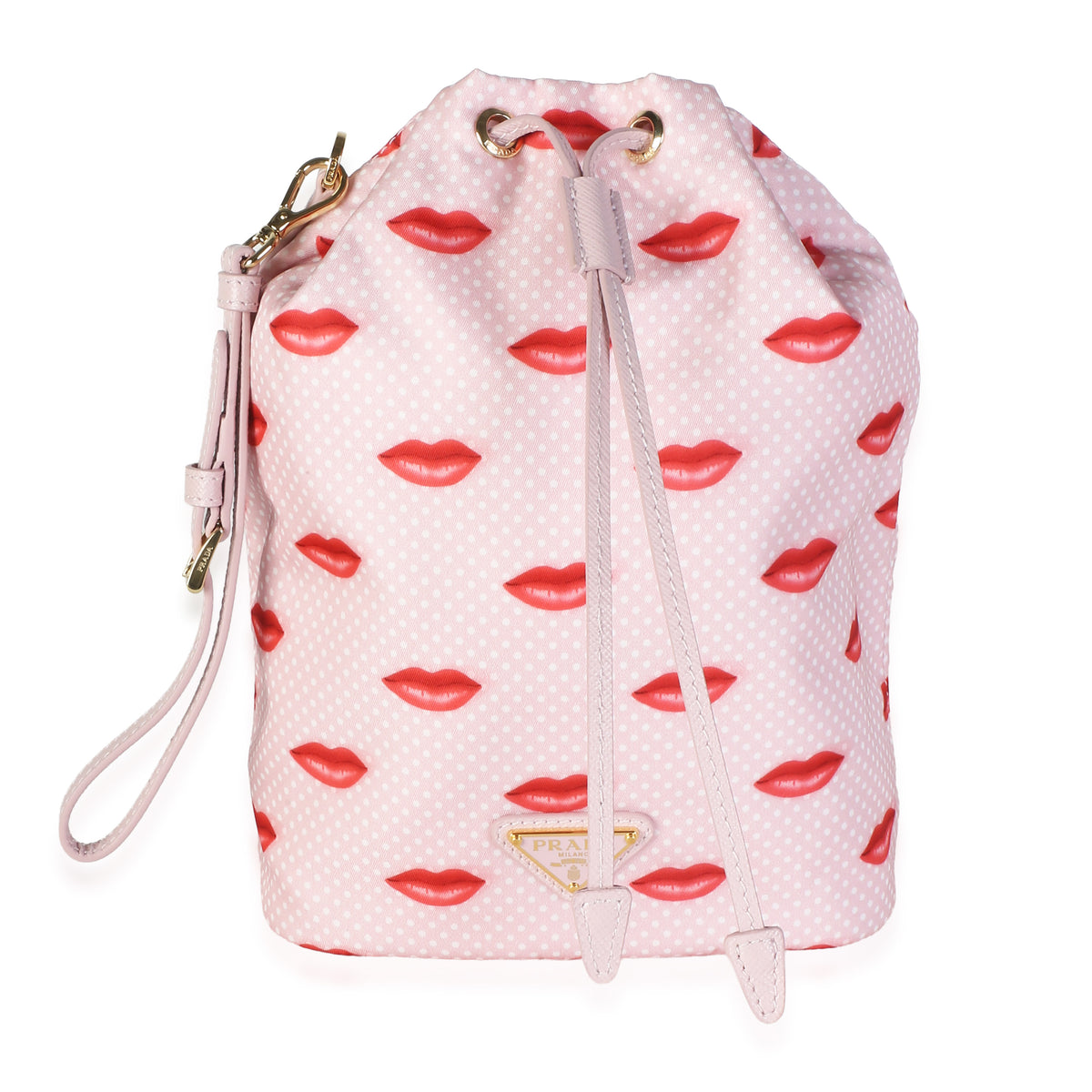 Prada Alabaster Pink Re Nylon Lips Wristlet Pouch Handbag id