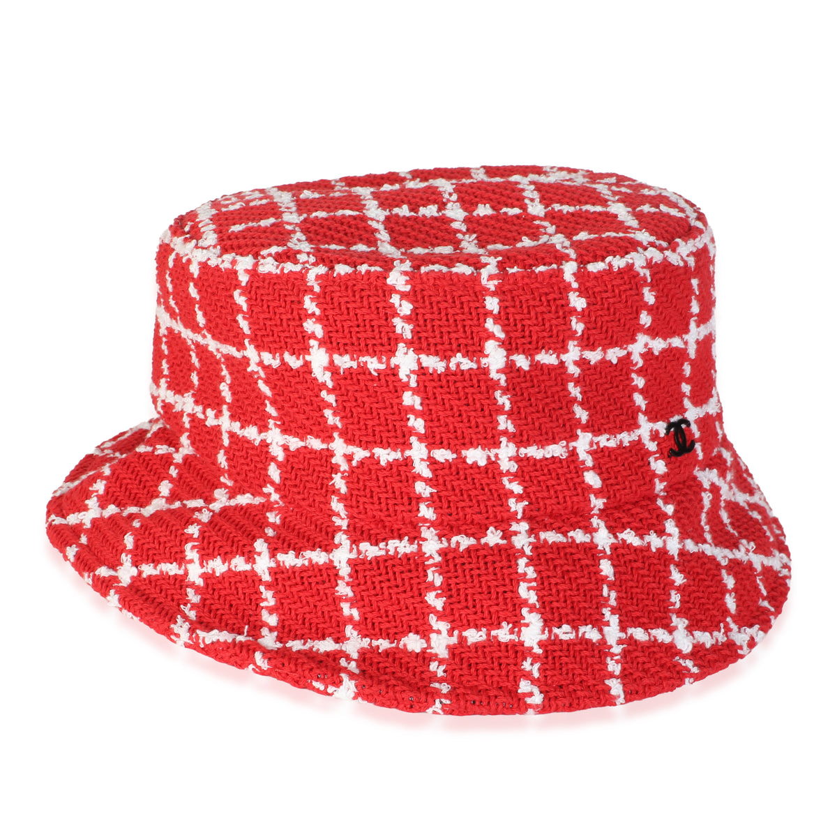 Chanel 23C Red White Fantasy Tweed Bucket Hat L id