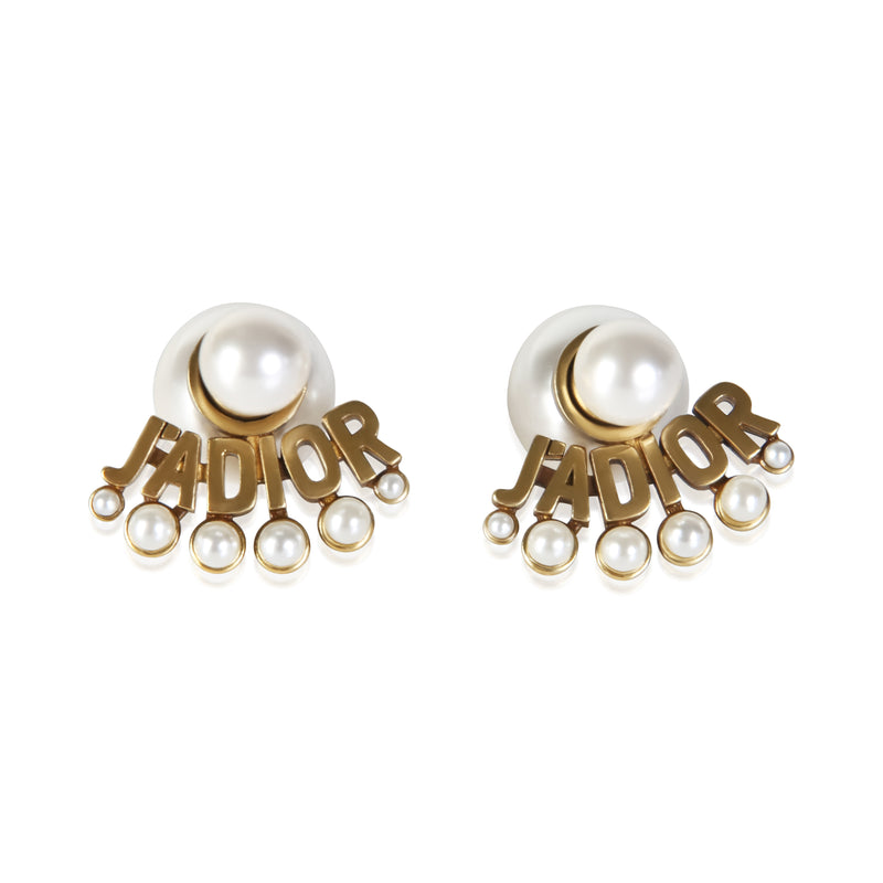 Gucci Gold Plated Faux Pearl Tribal J'Adior Drop Earrings fv